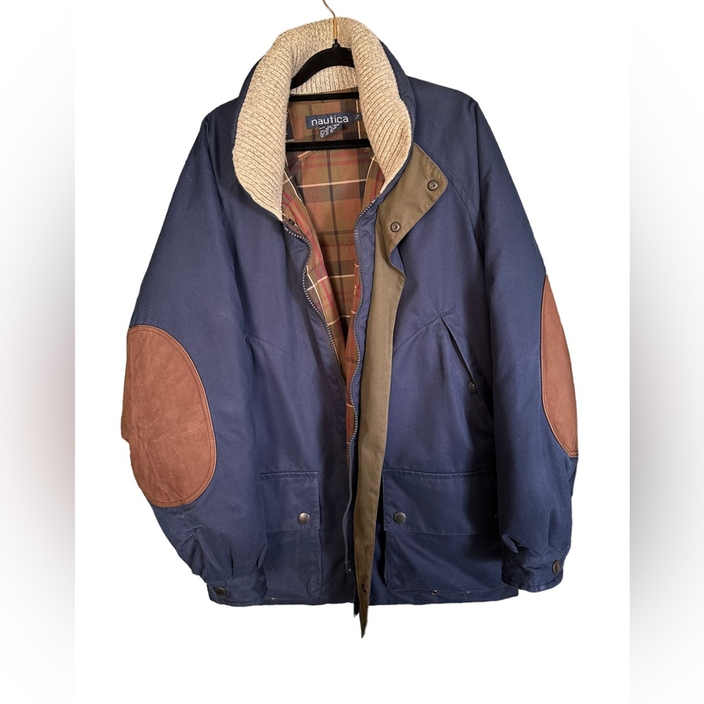 Nautica Men’s Duck Down Winter Coat Navy Dual Zipper Size Large